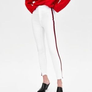 NWT ZARA White with Red/Black Stripe Shaper Hi-Rise Jean 2 and 4